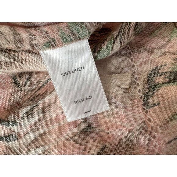 J Jill Women Linen V-Neck Flounced-Sleeve Top Soft Rose Cheerful Palms PL - Picture 7 of 8